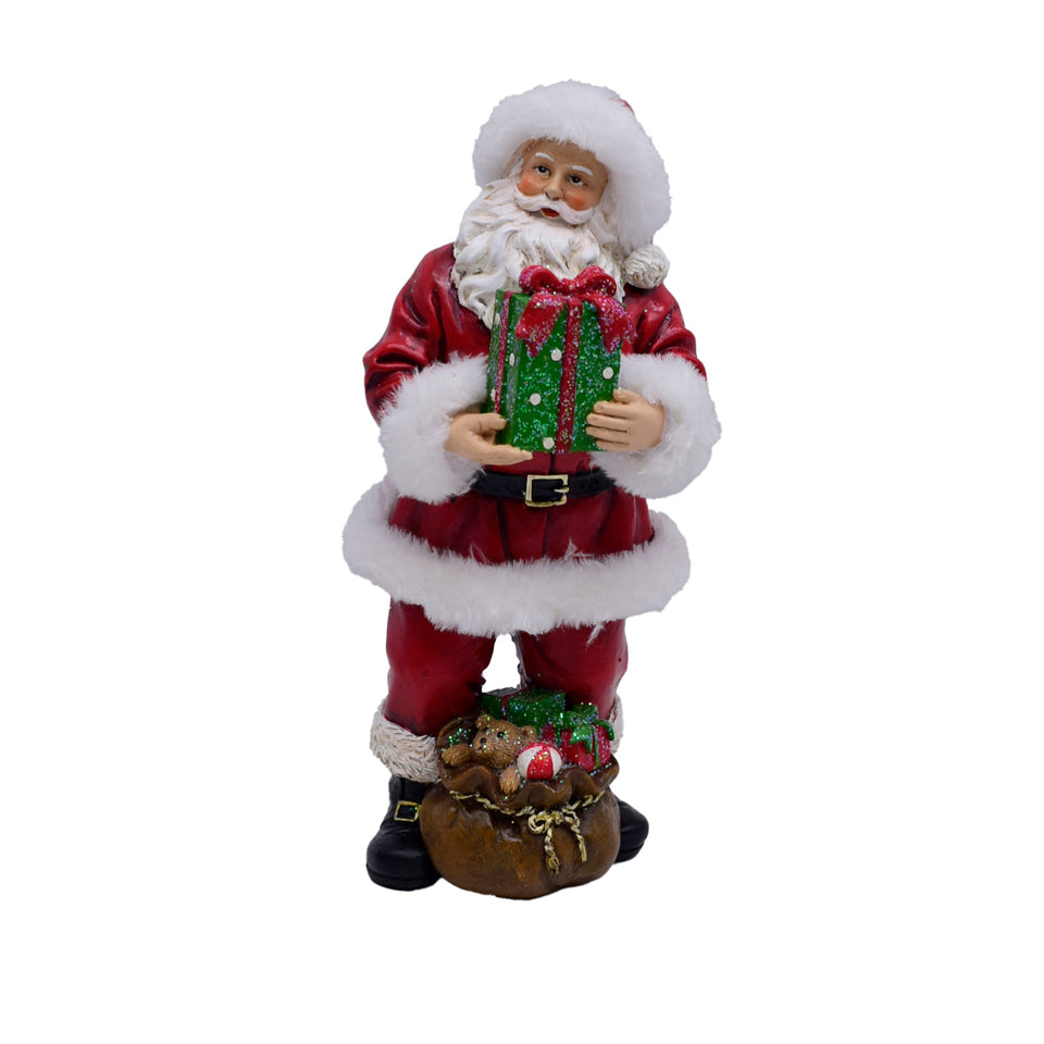 Papai Noel com Presente Natal Resina Vermelho e Branco