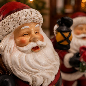 Jogo 2 Papais Noéis Natal Resina Branco e Vermelho