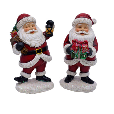 Jogo 2 Papais Noéis Natal Resina Branco e Vermelho