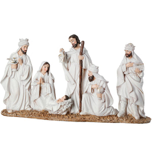 PRÉ-VENDA: Adorno Santa Família com Rei Magos em Resina Branco Natal