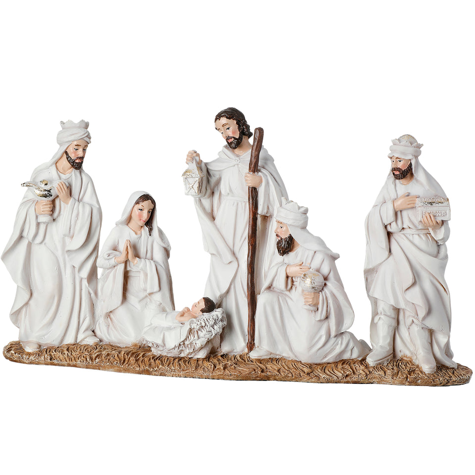 PRÉ-VENDA: Adorno Santa Família com Rei Magos em Resina Branco Natal