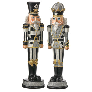 PRÉ-VENDA: Conjunto 2 Adornos Decorativos Soldado Quebra Nozes Natal Resina Branco e Preto