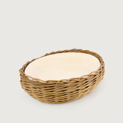 Tigela Feijoada S/ Alça Pequena Alcachofra Provençal e Suporte Oval Pequeno em Junco