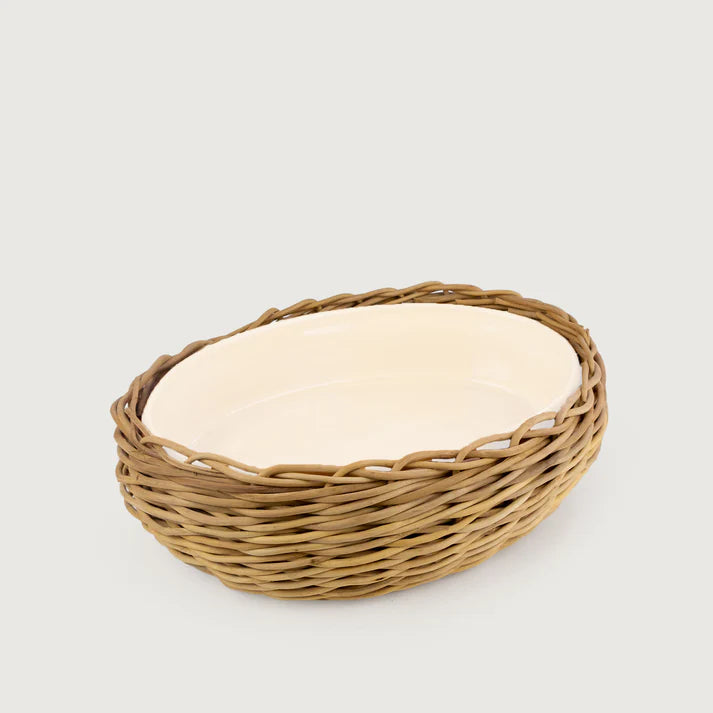 Tigela Feijoada S/ Alça Pequena Alcachofra Provençal e Suporte Oval Pequeno em Junco