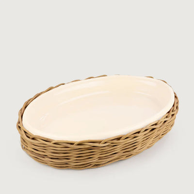 Tigela Feijoada S/ Alça Alcachofra Provençal e Suporte Oval Grande em Junco