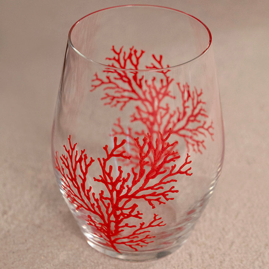 Jogo 6 Copos Sante Stemless Wine em Cristal Ecológico 455ml Coral Vermelho