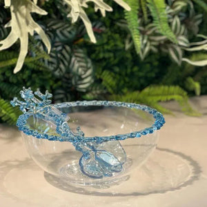 Saladeira Acrílico Borda Coral Azul 32,5x32,5x13cm