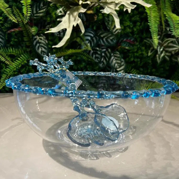 Saladeira Acrílico Borda Coral Azul 32,5x32,5x13cm