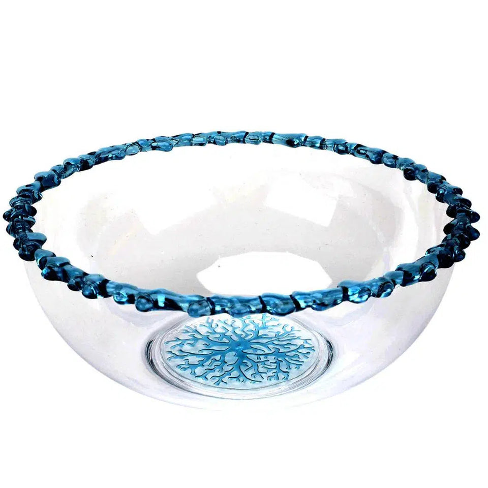 Saladeira Acrílico Borda Coral Azul 32,5x32,5x13cm