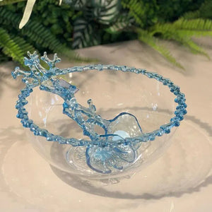 Saladeira Acrílico Borda Coral Azul 32,5x32,5x13cm