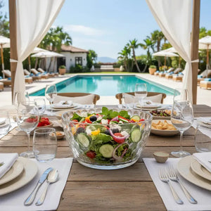 Saladeira Acrílico Lapidado Círculos Transparente 25,3x25,3x12cm