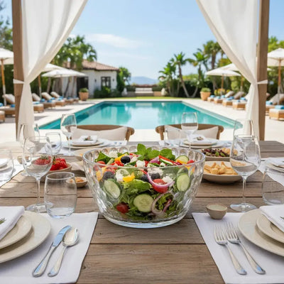 Saladeira Acrílico Lapidado Círculos Transparente 25,3x25,3x12cm