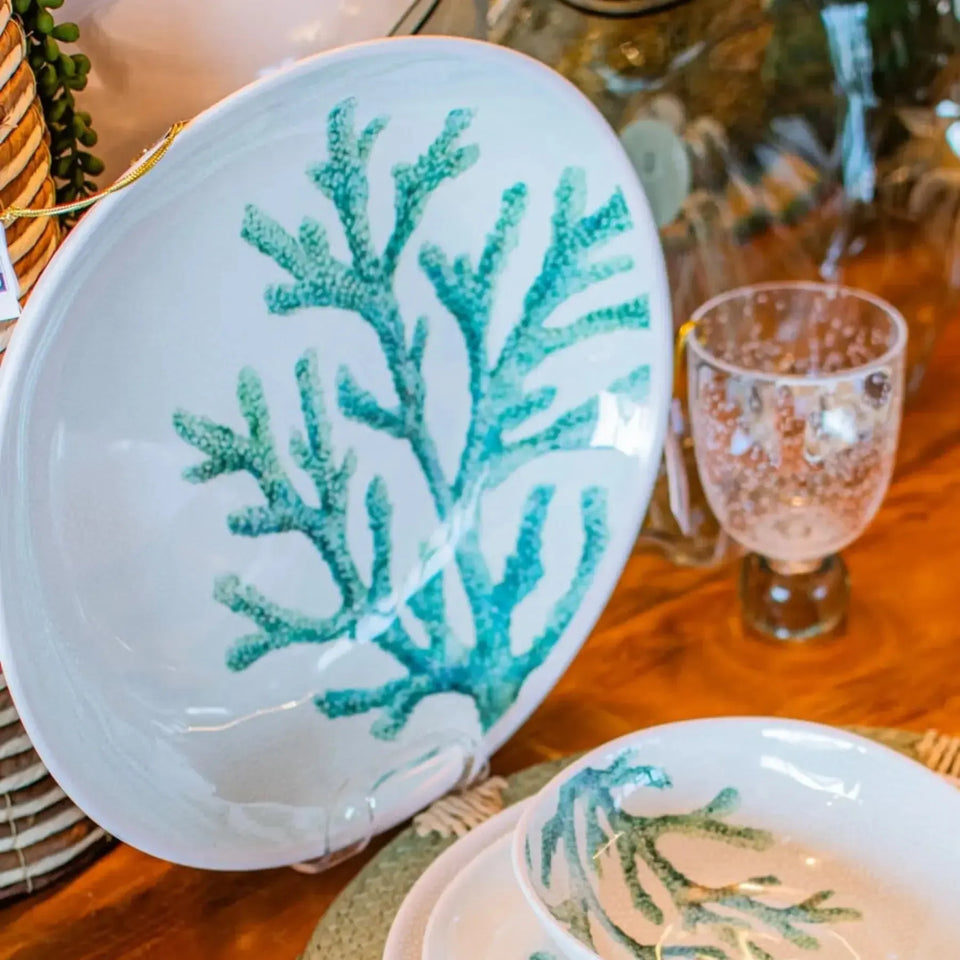 Saladeira Melamina Desenho Coral Verde 32,7x31,5x5,8cm