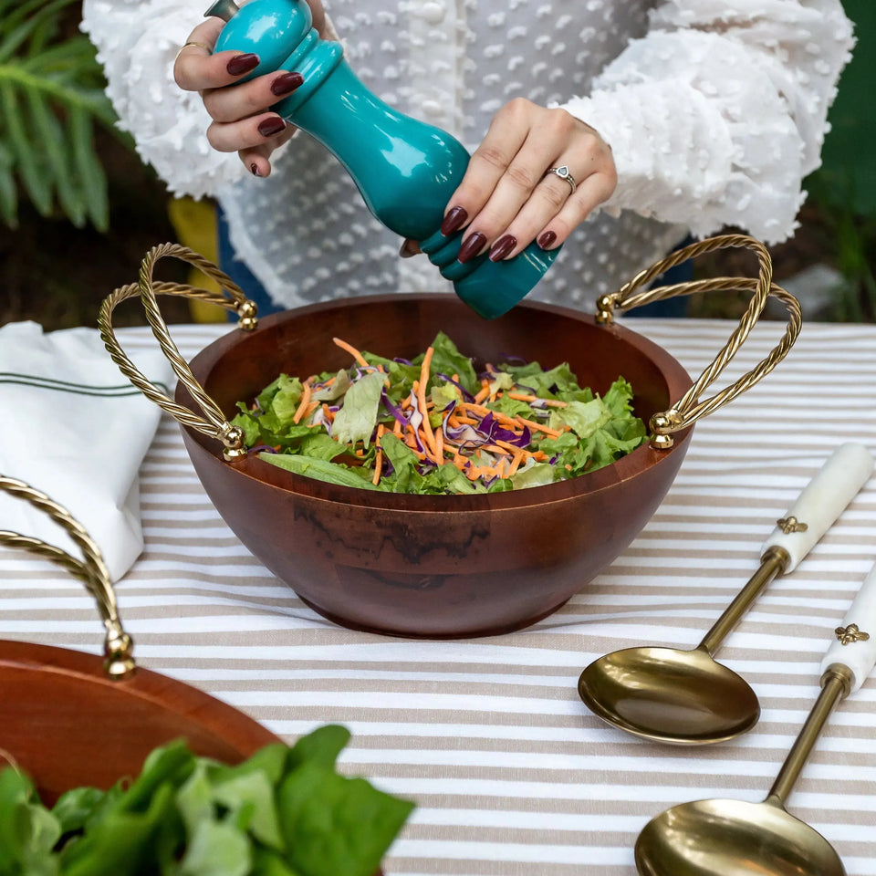 Bowl de Madeira com Alças Corda Metal Object Bahali 26cm