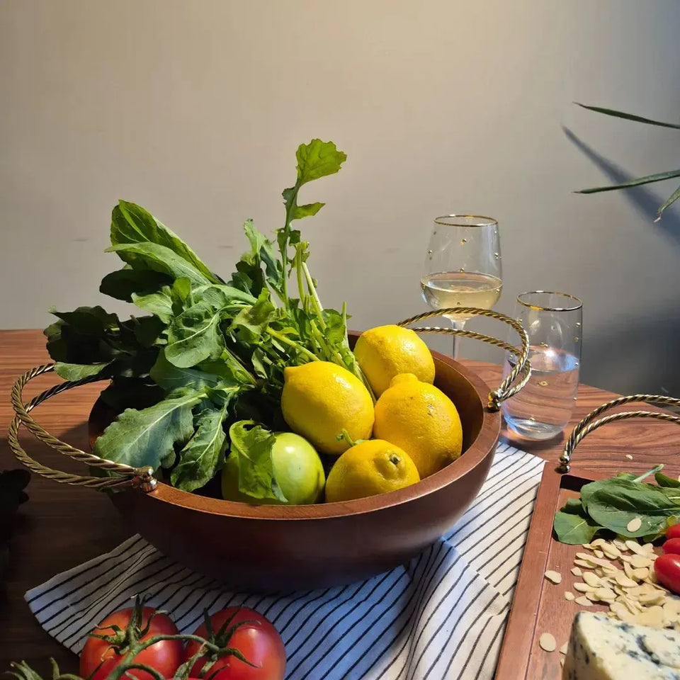 Saladeira de Madeira com Alças Corda Metal Object Bahali 33cm