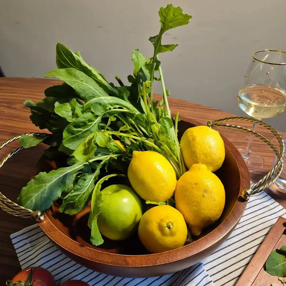 Saladeira de Madeira com Alças Corda Metal Object Bahali 33cm