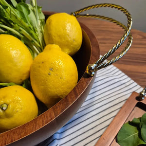 Saladeira de Madeira com Alças Corda Metal Object Bahali 33cm