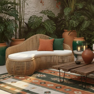 Sofá Curvo Mandola Rattan Trançado Bahali 250x80x110cm
