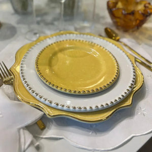 Sousplat Cerâmica Brasilis Amarelo com Filete em Ouro 32cm Scalla