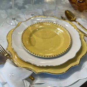 Sousplat Cerâmica Brasilis Amarelo com Filete em Ouro 32cm Scalla