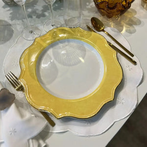Sousplat Cerâmica Brasilis Amarelo com Filete em Ouro 32cm Scalla