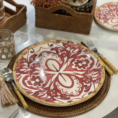 Sousplat Cerâmica Dolce Mare Azulejo Português Vermelho 34,5cm Maison Blanche