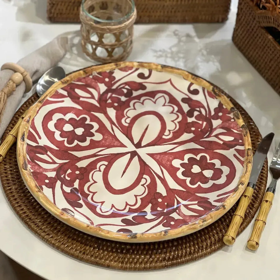 Sousplat Cerâmica Dolce Mare Azulejo Português Vermelho 34,5cm Maison Blanche