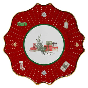 Sousplat Christmas Gifts Cerâmica Vermelho 34cm Scalla