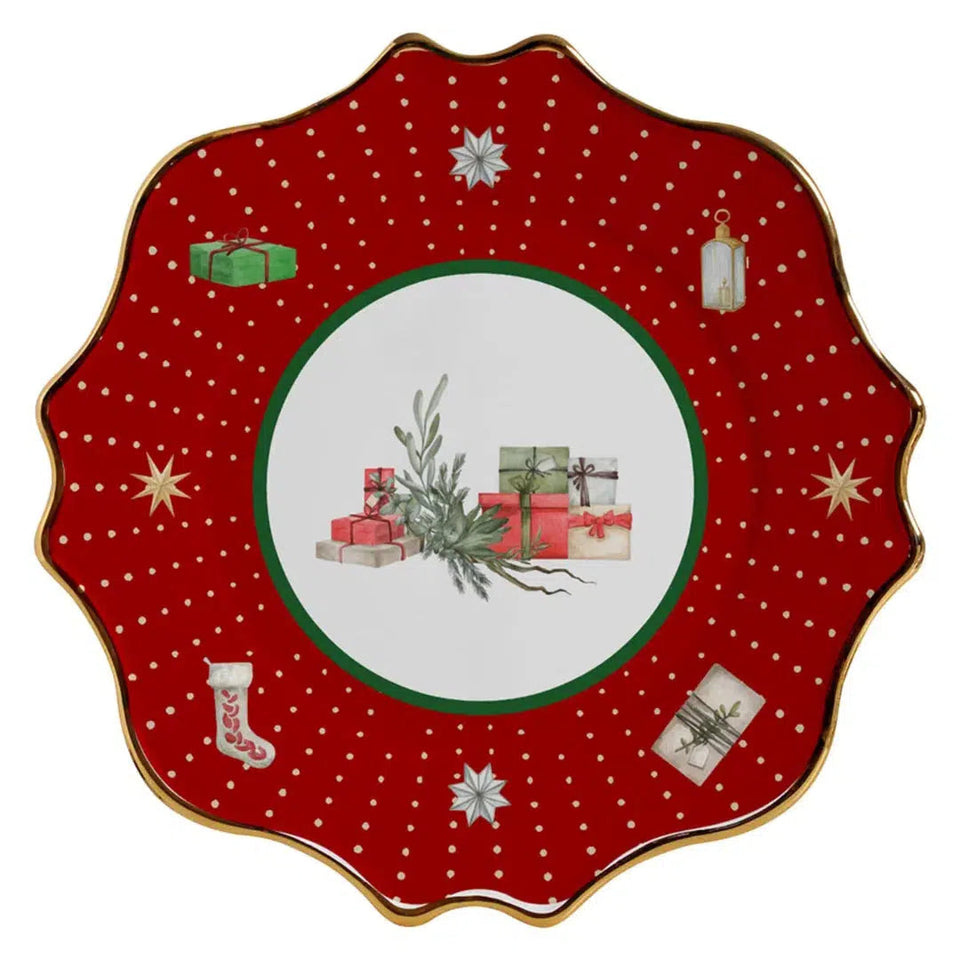 Sousplat Christmas Gifts Cerâmica Vermelho 34cm Scalla