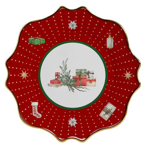 Sousplat Christmas Gifts Cerâmica Vermelho 34cm Scalla (unitário)
