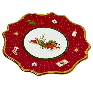 Sousplat Christmas Gifts Cerâmica Vermelho 34cm Scalla