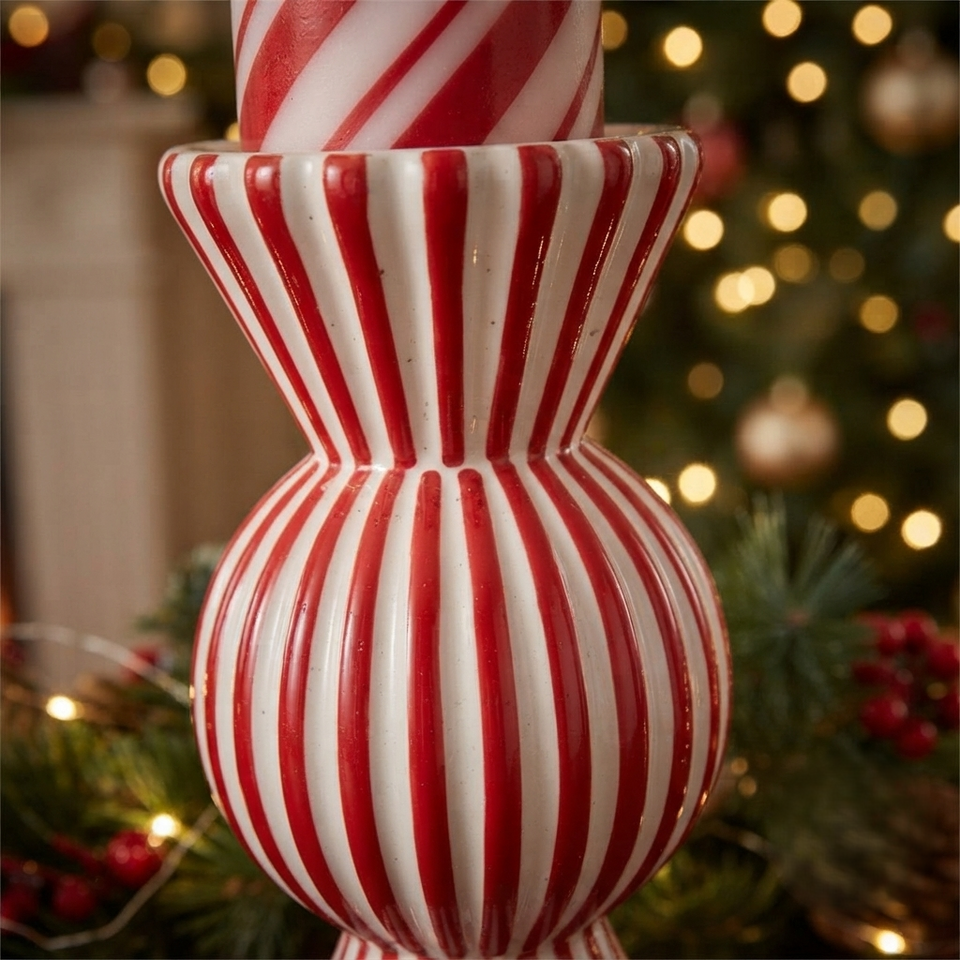 PRÉ-VENDA: Castiçal Doce Natal Resina Vermelho e Branco