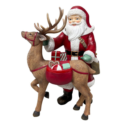 PRÉ-VENDA: Papai Noel e Rena Adorno Decorativo em Resina Natal