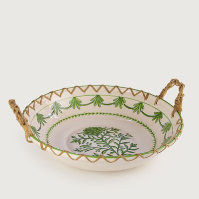 Travessa Redonda Funda Cerâmica com Alça em Junco Alcachofra Provençal