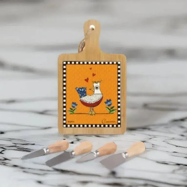 Tábua para Aperitivo + 4 Peças para Queijo Cocoricó Laranja 24x15cm Egan