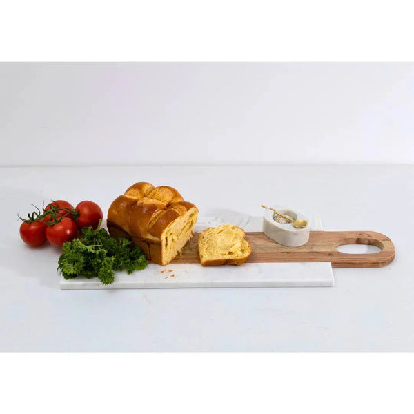 Tábua para Aperitivo Madeira e Mármore Branco com Alça Lepicerie 50x20cm