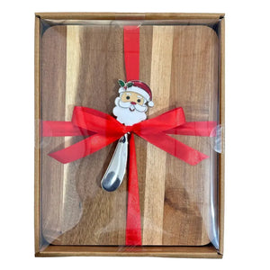 Tábua para Corte Madeira com Espátula Natal Papai Noel Vidro / Metal