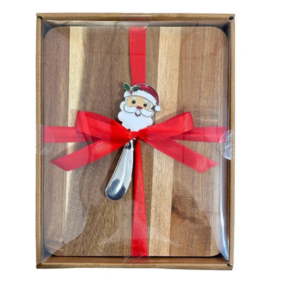Tábua para Corte Madeira com Espátula Natal Papai Noel Vidro / Metal