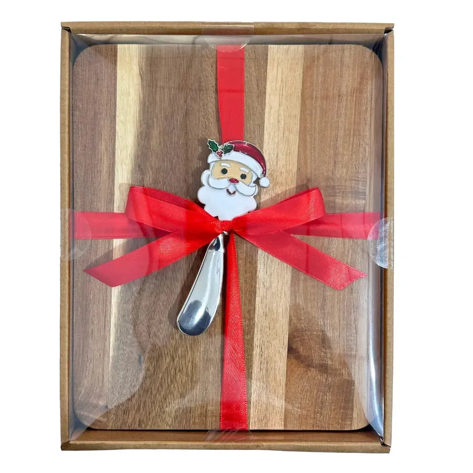 Tábua para Corte Madeira com Espátula Natal Papai Noel Vidro / Metal