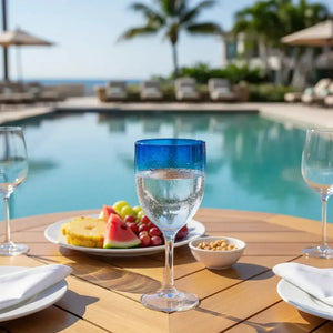 Taça Acrílico Bolhas Topo Degradê Azul 420ml