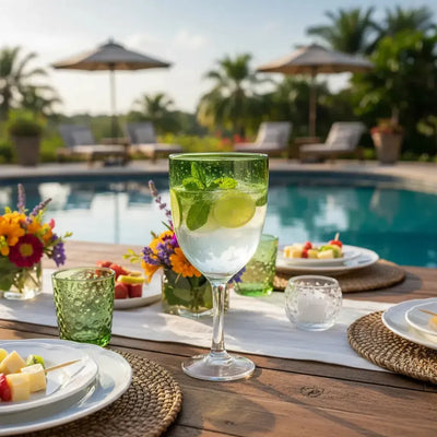 Taça Acrílico Bolhas Topo Degradê Verde 420ml