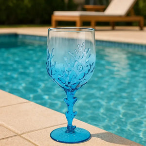 Taça Acrílico Detalhes Coral Azul 470ml