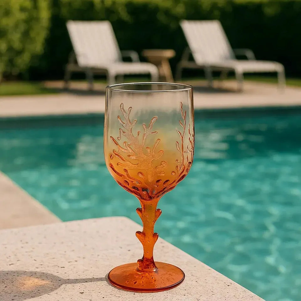 Taça Acrílico Detalhes Coral Laranja 470ml