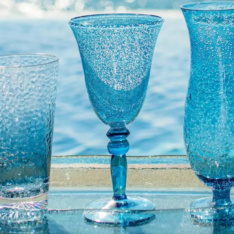 Taça Agua Acrílico Detalhes Bolhas Azul 310ml