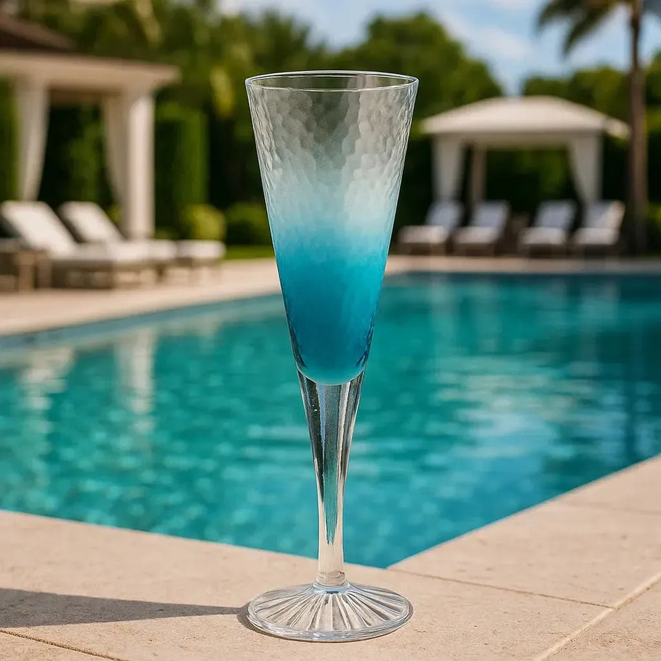 Taça Champanhe Acrílico Detalhe Degradê Azul 296ml