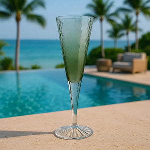 Taça Champanhe Acrílico Detalhe Degradê Verde 296ml