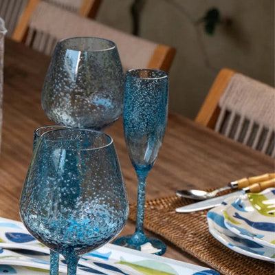 Taça Champanhe Acrílico Detalhes Bolhas Azul 296ml
