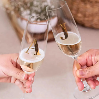 Taça Flute Champagne em Cristal Ecológico Madison 210ml Estampa Dourada Letra A