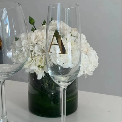 Taça Flute Champagne em Cristal Ecológico Madison 210ml Estampa Dourada Letra A