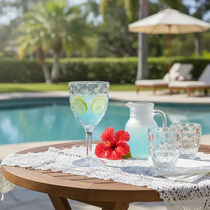 Taça Longa Acrílico Lapidado Círculos Transparente 440ml